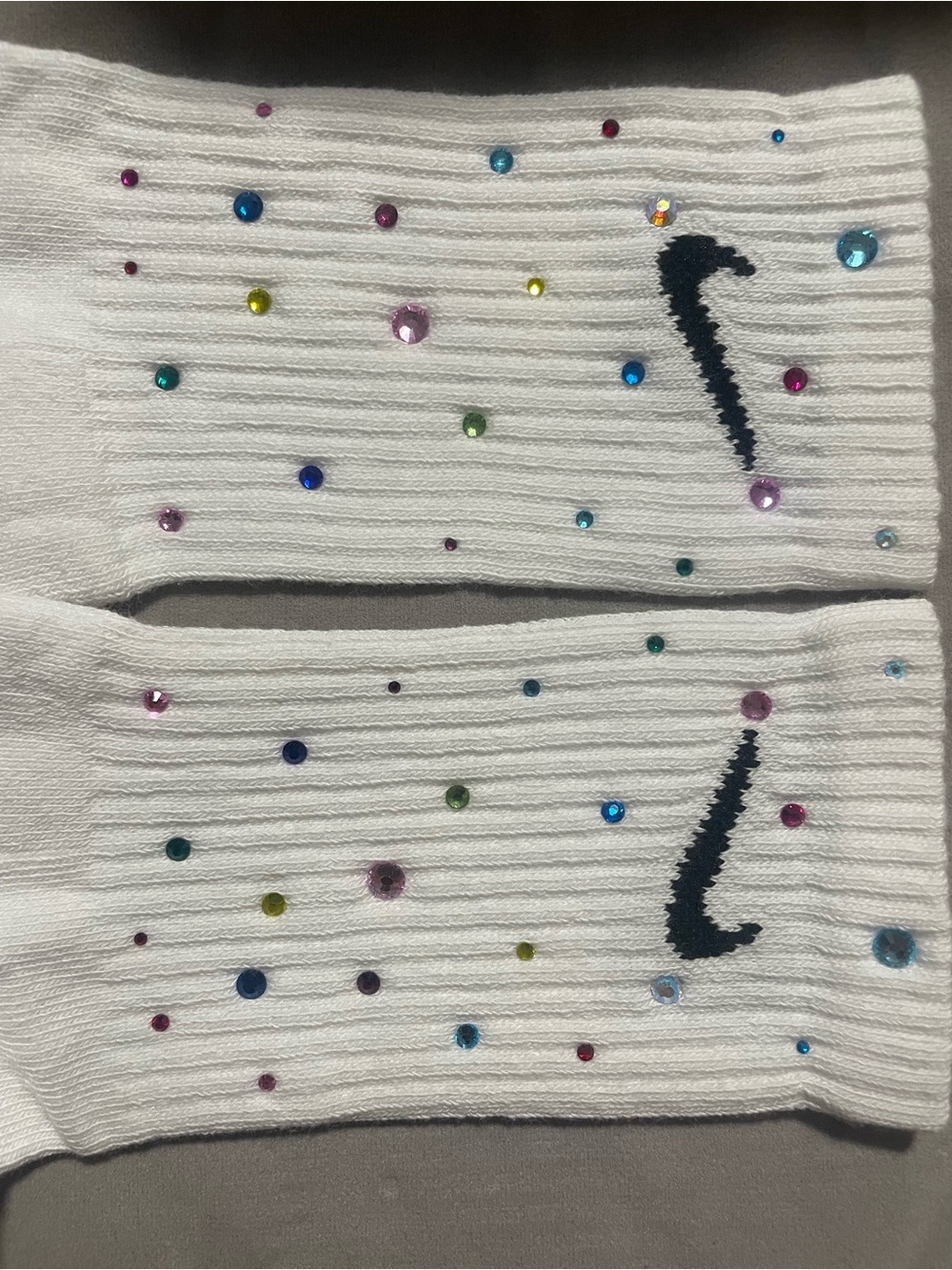 Nike White Kids Leggings with Multicolor Rhinestones